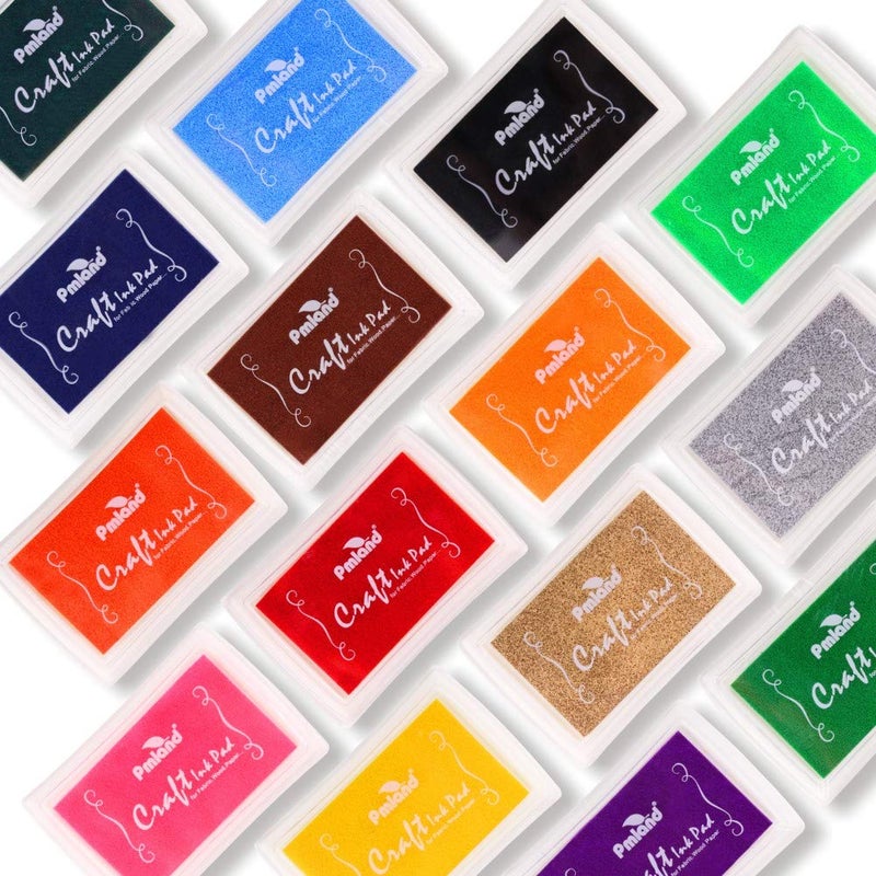 PMLAND Craft Ink Pad for DIY Stamps on Paper Wood Fabric - Pack of 15 Vibrant Colors - Image 1
